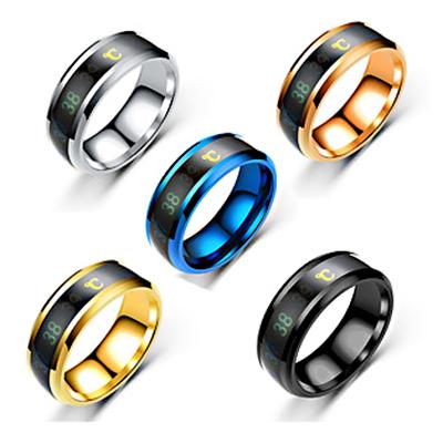 China Fashion Trendy Wholesale Stainless Steel Rings Black Smart Spot Temperature Rose Gold /Blue/Silver/Black/Gold Couple Rings for sale