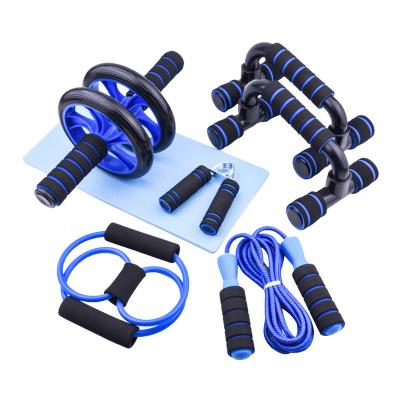 China Body Buliding 5 In 1 Bundle Set Ab Wheel With Double Ab Wheel Lift Up Support Knee Pad A-shape Hand Grips 8 Shape Resistance Band for sale