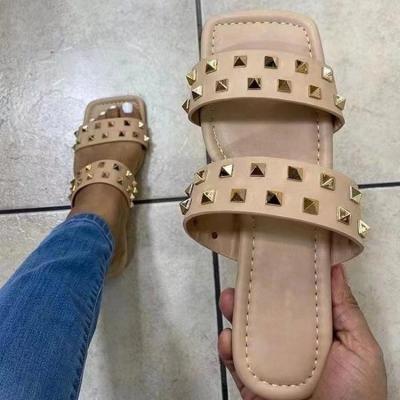 China 2022 Fashion Trend Slippers Women Woman Flat Studded Sandals Slippers Bow Beach Shoes Summer for sale