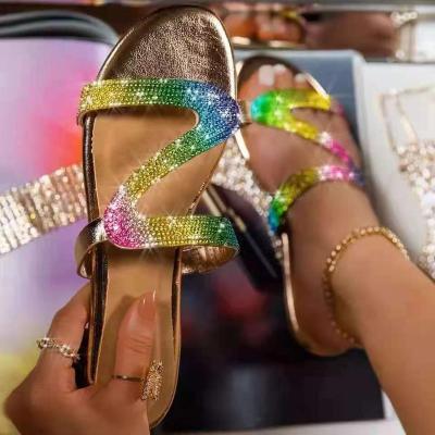 China Custom Fashion Trend Ladies Shoes Summer Rhinestone Flip Flop Slippers For Women Beach Sandals for sale