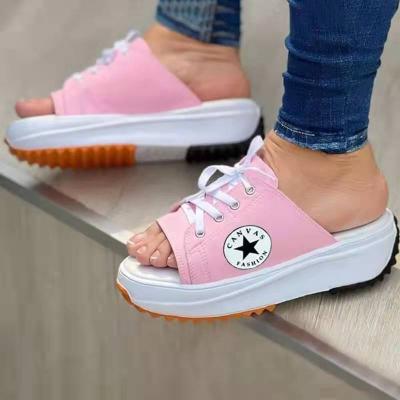 China Fashion Trend Sneakers Women Shoes 2022 Models Canvas Shoe Casual Women Sport Shoes Flat Lace Up Slippers for sale