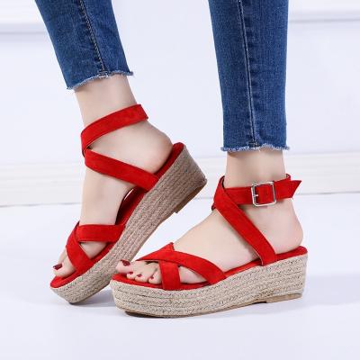 China Fashion Trend Women's Wedges Sandals Peep Toe Ladies Cross-tied Thick Bottom Slides Fashion Toe Female New Woman Shoes Open Plus Size 43 for sale