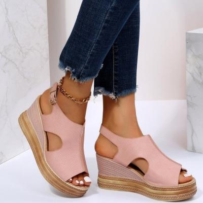 China Fashion Trend Women's Sandals Vintage Wedge Shoes Summer 2022 Female Buckle Strap Straw Thick Bottom Flats Platform Sandals Shoes Woman for sale