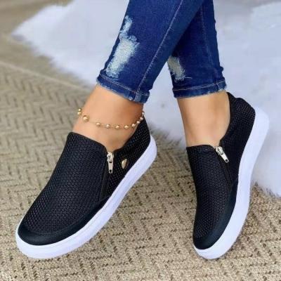 China Vulcanized Shoes 2021 Style Anti-Slip Zipper Women's Flat Shoes Vulcanized Sneakers Mujer for sale