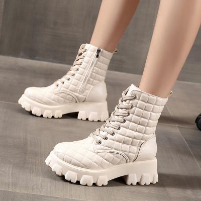 China Autumn Fashion Women's Platform Booties Black PU Plush Chunky Boots Women Winter Shoes Fashion Trend Leather Ankle Boots for sale