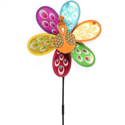 China Printed Garden Decoration Peacock Windmill Children Small Holding Handy Toys for Kindergarten Activities to Show Windmills for sale