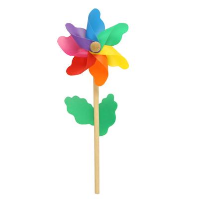 China Colorful Wooden Decorative Items Poles Windmill Kids Holding Toy Park Yard Kindergarten Activity Decorations for sale