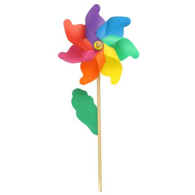 China New Decoration Items Children's Hand-held Toys Park Garden Kindergarten Activity Decoration Pole Colorful Wooden Windmill for sale