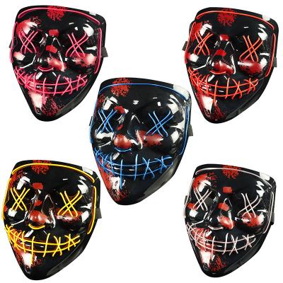 China Hot Sale Halloween Mask 2021 Scary Masquerade Face Mask With Masquerade Back Party Clip Sacry LED Neon Mask Decoration Ligth Up Black Glow V Mask for sale