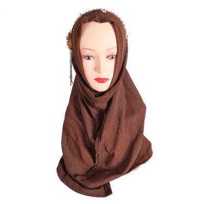 China Elastic Arab women plain color elastic wholesale custom hair cover buckle turban elastic instant muslim hijab with diamonds beads for sale