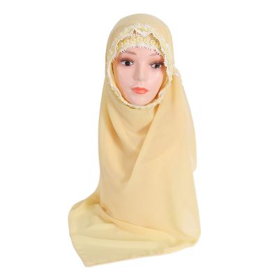 China Quick-drying High Quality Fashion Islamic Muslim Hijab Long Shawl Smooth Polyester Lace Arabian Soft Women Shawl Hijab for sale