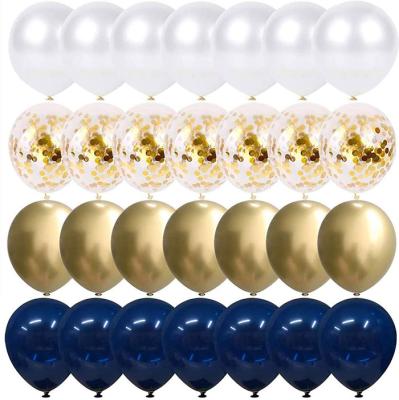 China Advertising 12 Pcs Gold Confetti 50 Inch Toy Navy Blue and Pearl White and Gold Chrome Metallic Birthday Balloons for 2021 Celebration for sale