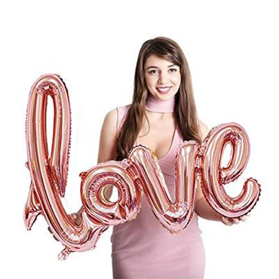 China Advertising Toy Home Decoration Giant Foil Balloon Love Hand Writing Style Large Rose Gold for sale