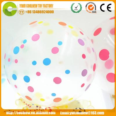 China 2017 New Toy Factory Promotional Design 5 Sides Printed Polka Dot Round Clear Transparent Latex Balloon for sale