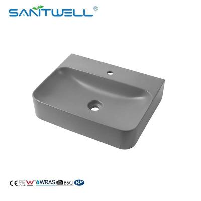 China Fregaderos de cerámica de Matt Grey Rectangle Shape Above Counter de los lavabos de mano del lavado del nuevo diseño AB8522 2022 en venta