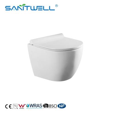 China Rimless flushing ceramic wall hanging wc  white color for bathroom for sale