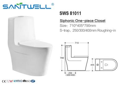 China De sanitaire Grootte van het de valtoilet 710*405*790 mm van waren siphonic WC ééndelige S Te koop