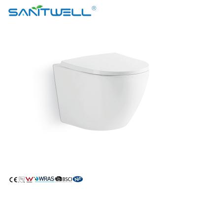 China Chaozhou Suppliers New Design Gravity Flushing Bathroom Ceramic Rimless Wall Mounted WC for sale