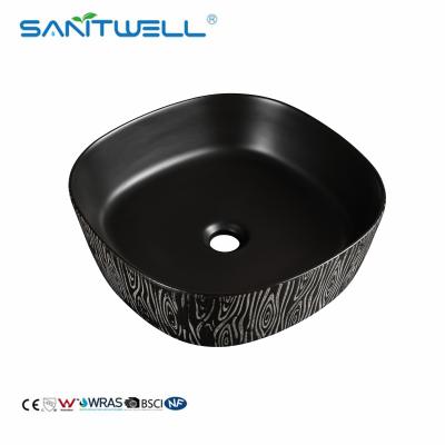 China Bacia de lavagem redonda do dissipador de Matte Black Ceramic Basin Vessel acima do banheiro ultra fino contrário Art Basin da borda da bacia à venda