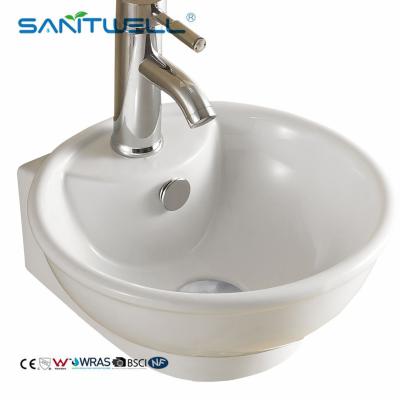 China AB8115 Ceramic Basin White Round Above Counter Basin Ultra Thin Edge Bathroom Art Basin for sale