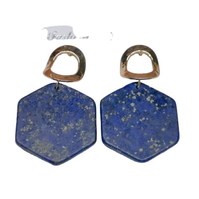 China TRENDY Gold Alloy Earrings Stud For Women Girl Quatzy Crystal Geometri Stylish Hexagonal Rhomb Gemstone Drop Dangle Stone Earrings for sale