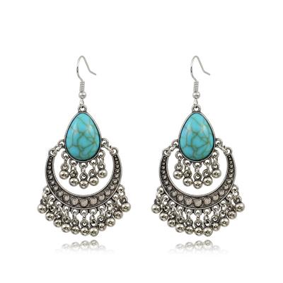 China TRENDY Bohemian Silver Drop Dangle Turquoise Earrings For Women Girl Vintage Waterdrop Dangle Jewelry For Birthday Gift for sale