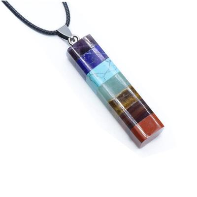 China FASHIONABLE Cuboid Gemstone Necklace Energy Pendant Crystal Divination Pendulum Healing 7 Chakra Stones Necklaces For Women Girls for sale