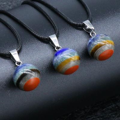 China FASHIONABLE 7 Chakra Stones Sphere Gemstone Necklace Energy Pendant Crystal Divination Pendulum Healing Balls Necklaces For Women Girls for sale