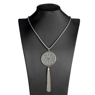 China Fashion Religious Gold And Tassel Circle Ladies Personality Silver Long Chain Necklace Religious Pendant Necklace For Women Jewelry for sale