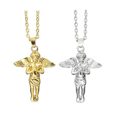 China Casual/Sporty 14K Yellow Gold Angel Heavenly Guardian Pendant Charm Necklace For Men Women Men Girl Boy Girl Choker Silver Chain Jewelry for sale