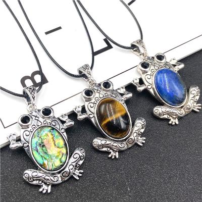 China Casual/Sporty Natural Gemstone Inlaid Little Frog Pendant For Women Men Crystal Animal Necklace Exaggerated Trendsetter Abalone Shell Jewelry for sale