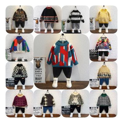 China 2022 Baby Boys Sweater Striped Mink Anti Shrink Down Fall/Winter Baby Knit With Round Collar Lettering Sweater for sale