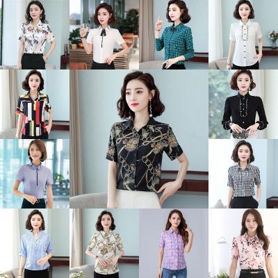 China Printed shirt women 2021 new anti-pilling lapel short-sleeved shirt Korean retro summer chiffon loose tops for sale