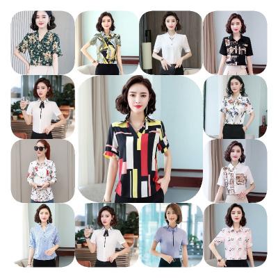 China 2022 Summer Style Chiffon Blouse Women's Short Sheathed Print Anti-pilling Chiffon Blouse Women's Slim Korean Chic Dress for sale