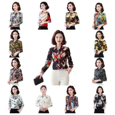 China Chiffon long spring and autumn sleeve blouse shirt female temperament OL lapel female Korean stripe thin lower female anti-pilling for sale