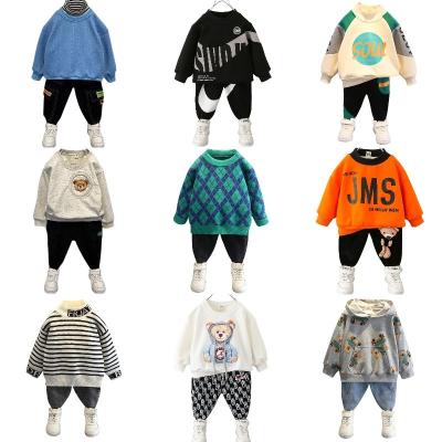 China Anti-wrinkle autumn and winter thickened fleece hoodie two sets boys and girls baby printed hoodie sets wholesale for sale