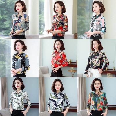 China Autumn Women's Spring And Sleeve Long Shirt Fashion Design Pony Feeling Print Korean Chiffon Shirt Anti-pilling Bottom Shirt for sale