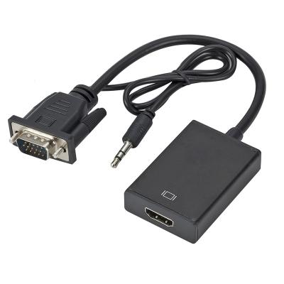 China Plug And Play Vga to HDTV Cable Converter 1080P Vga male to HDTV Female Video Adapter with audio cable and power supply cable for sale