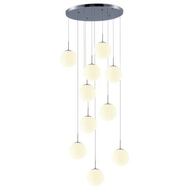 中国 Contemporary LED Staircase Chandelier Light Fixture with Adjustable Height Glass Balls in White 販売のため