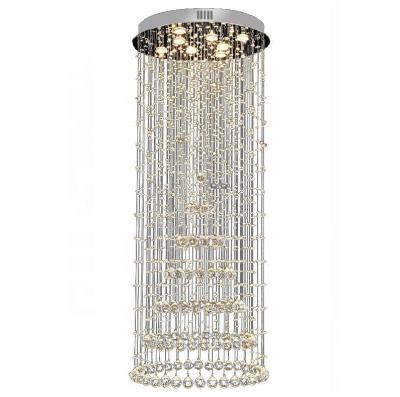 China Modern Luxury Crystal Long Drop Stairwell Lighting Ceiling Mounted Hotel Staircase Chandelier Te koop