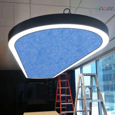 China DALI Soluciones de iluminación acústica LED negro círculo colgante luz con panel acústico interior redondo en venta