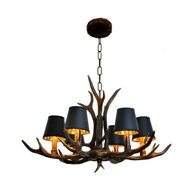 China Vintage Style Resin 6 Light Black Deer Antler Chandeliers for American Rural Countryside Dining Room for sale