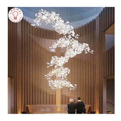 China Luxury Ginkgo Leaf Ceramic Chandelier Customized Branch Design for Hotel Lobby Living Room for sale