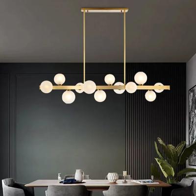 China Brass and Glass Linear Chandelier for Luxury Gold Dining Room Table in Lighting Sale for sale