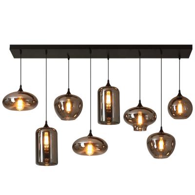 China Nordic Smoke Grey Glass Pendant Lights for Modern Dining Room Chandelier Onsite Metering for sale