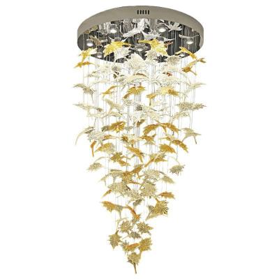 China Luxury Modern Custom Art Glass Bird Leaf Hotel Lobby Hall Special Shaped Lamp Chandeliers Pendant Lights for sale