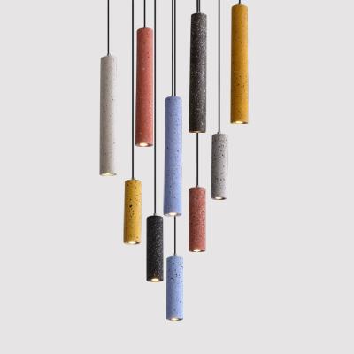 China Nordic Minimalist Linear Terrazzo Chandelier Modern Concrete Pendant Lights Indoor Decorative Cement Ceiling Lamp for sale