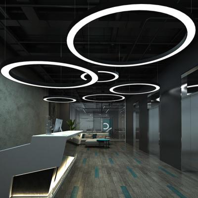 China Modern Indoor Round Ring LED Linear Pendant Light Circular Chandelier Circle Hanging Lights For Gym Garage Shop Supermarket for sale