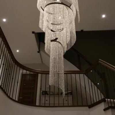 China Duplex staircase chandelier crystal lamp hanging villa living room raindrop for sale