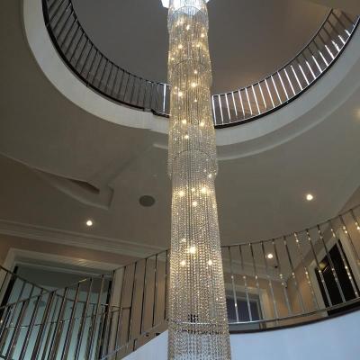 China High Ceiling Long Stair Big Chandelier Lighting Fixture Decorative Hotel Lobby Staircase Villa Large Crystal Luxury for sale